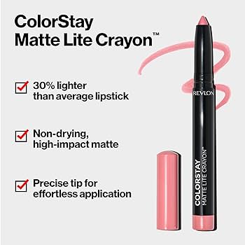 Revlon ColorStay Matte Lite Crayon, longwear matte lip crayon, lightweight pigmented lip color, precise tip with built-in sharpener, smudge-proof and transfer-resistant | Laps buzësh Revlon ColorStay Matte Lite, ngjyrë e qëndrueshme mat, e lehtë dhe me pigment të pasur, majë ultra precize me mprehës të integruar, rezistent ndaj njollosjes dhe transferimit