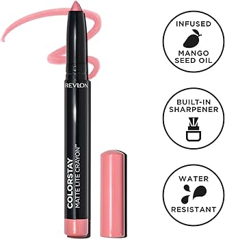 Revlon ColorStay Matte Lite Crayon, longwear matte lip crayon, lightweight pigmented lip color, precise tip with built-in sharpener, smudge-proof and transfer-resistant | Laps buzësh Revlon ColorStay Matte Lite, ngjyrë e qëndrueshme mat, e lehtë dhe me pigment të pasur, majë ultra precize me mprehës të integruar, rezistent ndaj njollosjes dhe transferimit